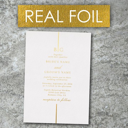 Real Gold Foil Minimalist Elegant Monogram Wedding Foil Invitation