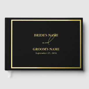 Real Gold Foil Modern Black & Gold Wedding Guest Book