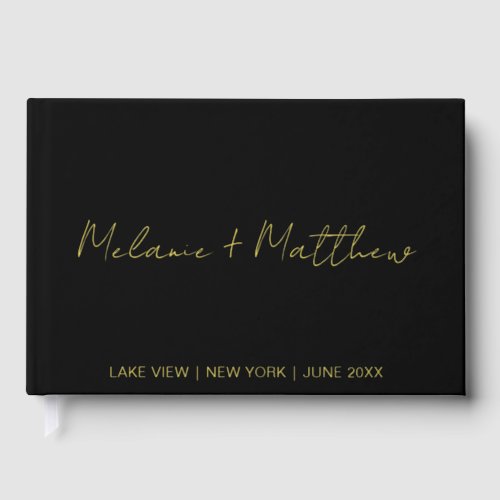 Real Gold Foil Modern Handwriting Script Guestbook