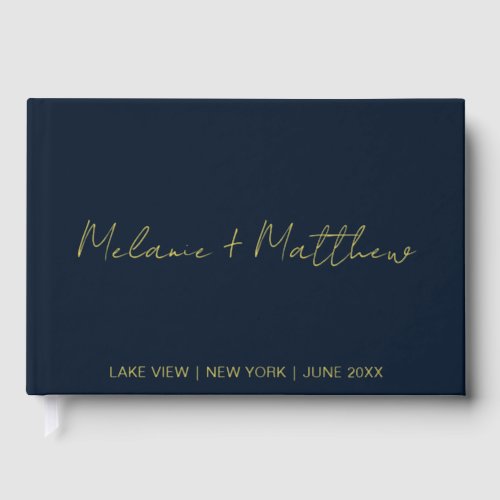 Real Gold Foil Modern Handwriting Script Guestbook