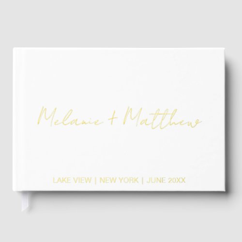 Real Gold Foil Modern Handwriting Script Guestbook