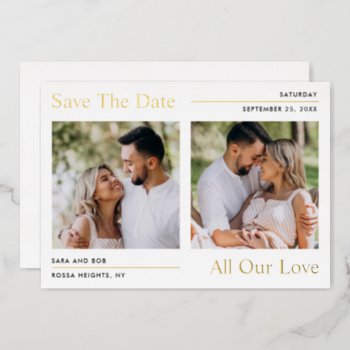 Real Gold Foil Modern Save The Date Card by girlygirlgraphics at Zazzle