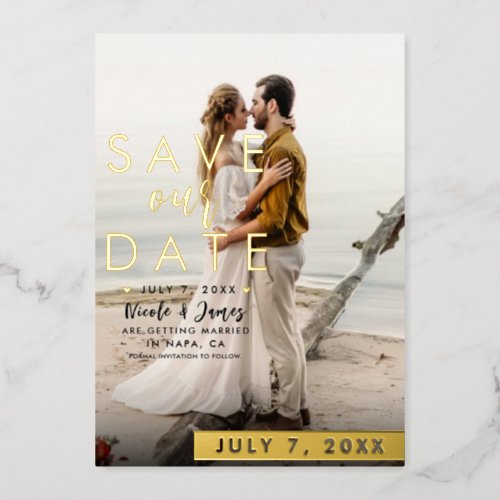 Real Gold Foil Modern Save The Date Type Photo  Foil Invitation