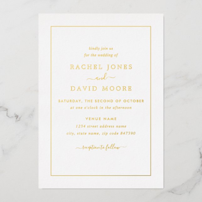 REAL GOLD FOIL Modern Wedding  Foil Invitation (Front)