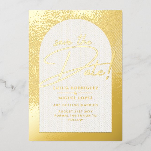 Real Gold Foil Modern Wedding Save The Date LeahG Foil Invitation (Front)