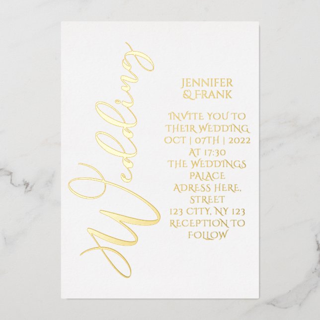 Real Gold Foil Modern White Elegant Foil Invitation (Front)