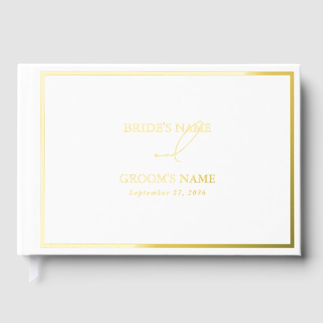 Real Gold Foil Modern White & Gold Wedding Foil Guest Book (Front)