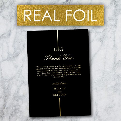 Real Gold Foil Monogram Black Wedding Thank You Foil Invitation