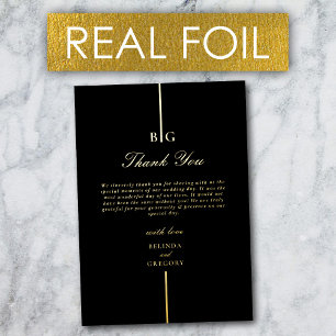 Real Gold Foil Monogram Black Wedding Thank You Invitation