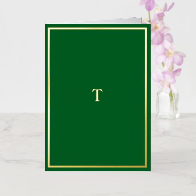 Real Gold Foil Monogram Green Folded Card (Orchid)