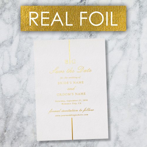 Real Gold Foil Monogram Wedding Save the Date Foil Invitation