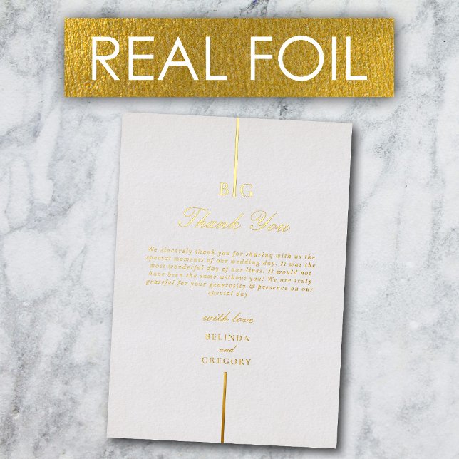 Real Gold Foil Monogram Wedding Thank You Invitation (Real Gold Foil Monogram Wedding Thank You Foil Invitation)