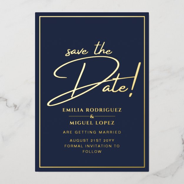 Real GOLD Foil Navy Blue Save the Date Wedding Foil Invitation
