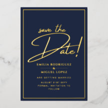 Real GOLD Foil Navy Blue Save the Date Wedding