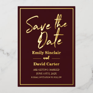 Real Gold Foil on Marsala Save the Date Wedding Foil Invitation