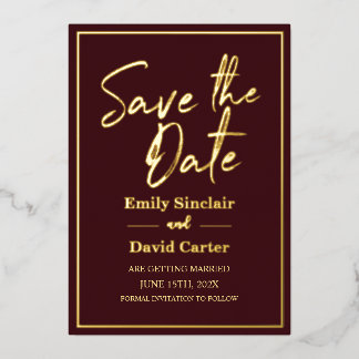 Real Gold Foil on Marsala Save the Date Wedding Invitation