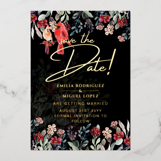 Real Gold Foil Pampas Grass Wedding Save The Date Foil Invitation (Front)