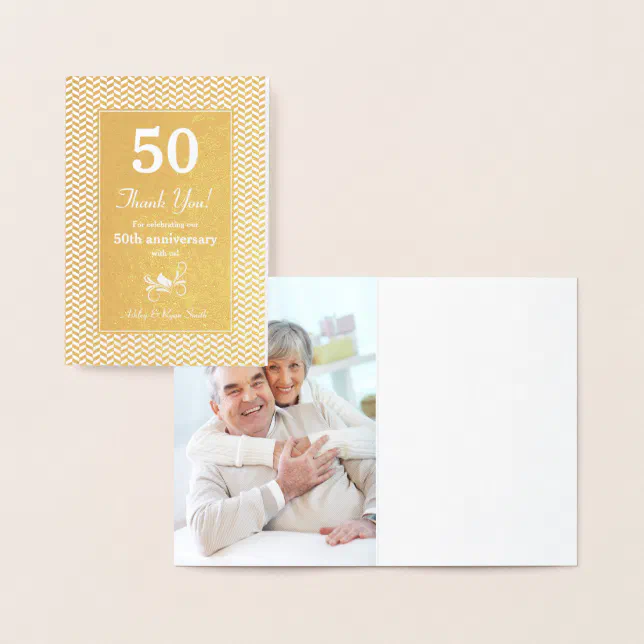 Real Gold Foil Pattern 50th Anniversary Thank You Card | Zazzle