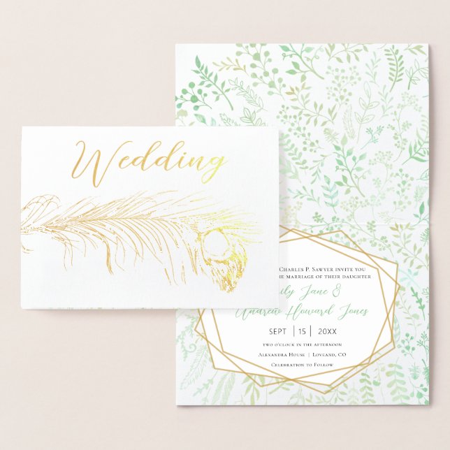 Real Gold Foil Peacock Wedding Invitations (Display)