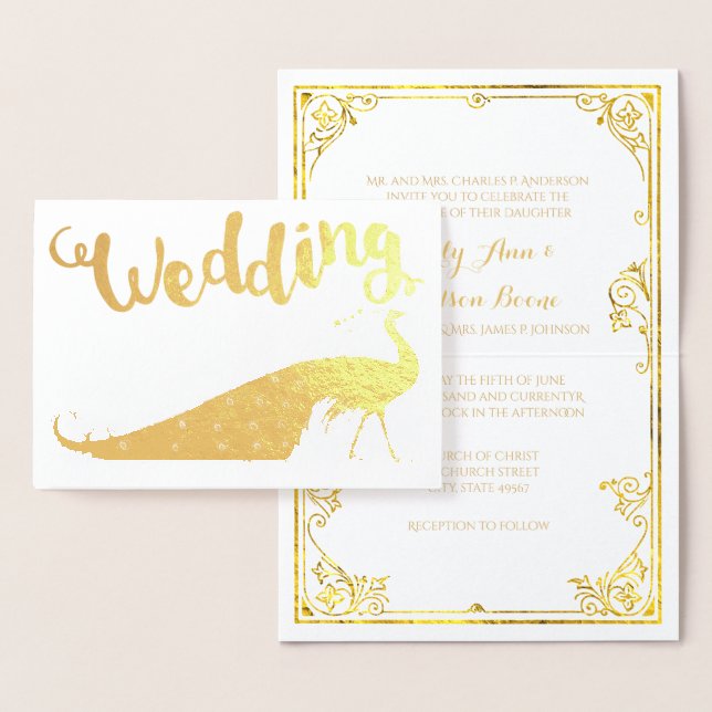Real Gold Foil Peacock Wedding Invitations (Display)