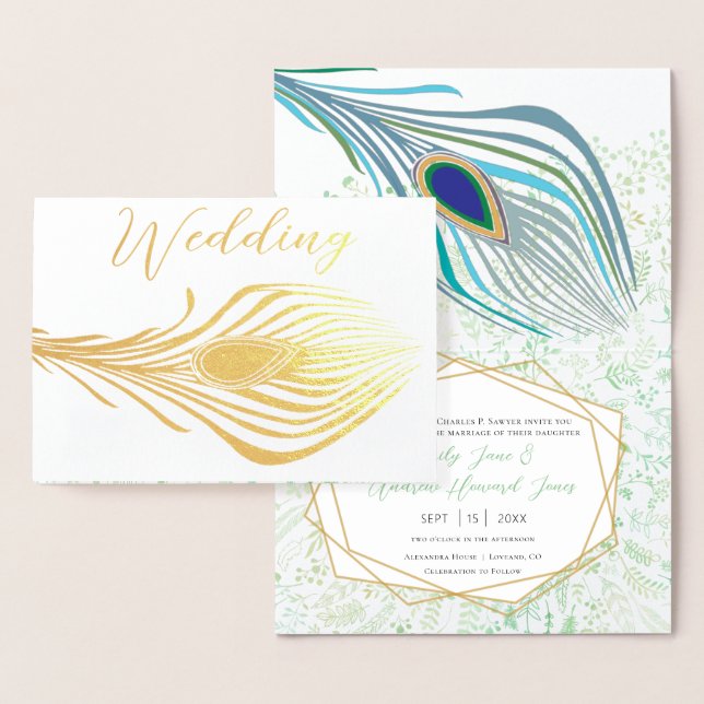 Real Gold Foil Peacock Wedding Invitations (Display)