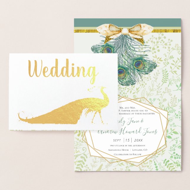 Real Gold Foil Peacock Wedding Invitations (Display)