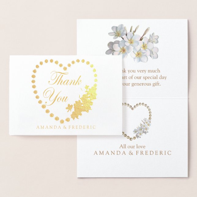 REAL Gold Foil & Pearls THANK YOU Wedding Card (Display)