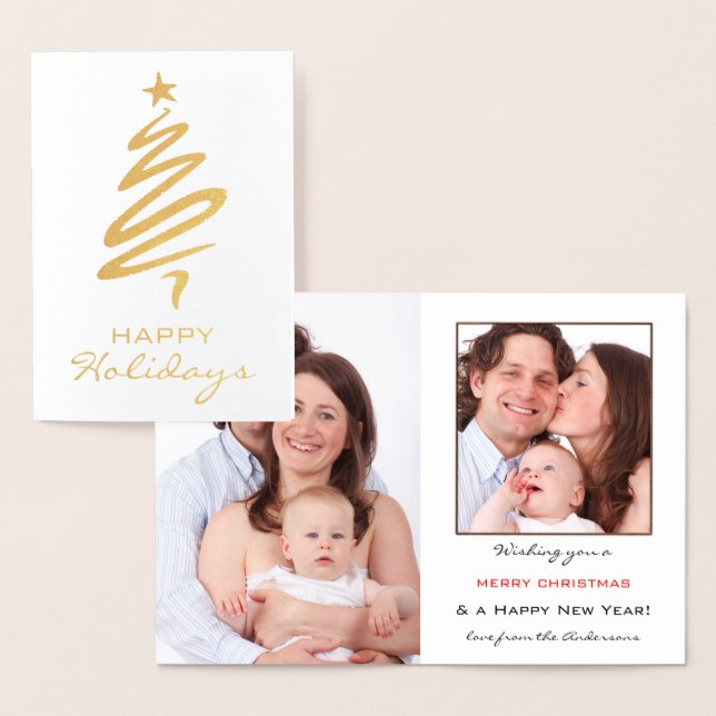 Real Gold Foil Personalized Photo Holiday Card (Display)