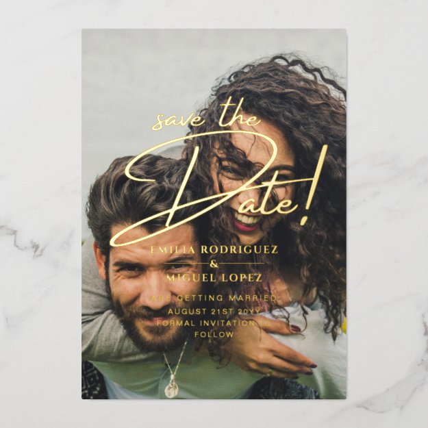 Real GOLD Foil Photo Overlay Save the Date Wedding Foil Invitation
