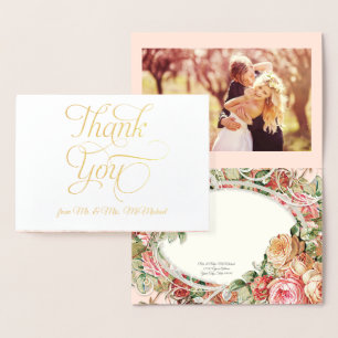 Real Gold Foil Photo Thank You Notes Vintage Roses Card