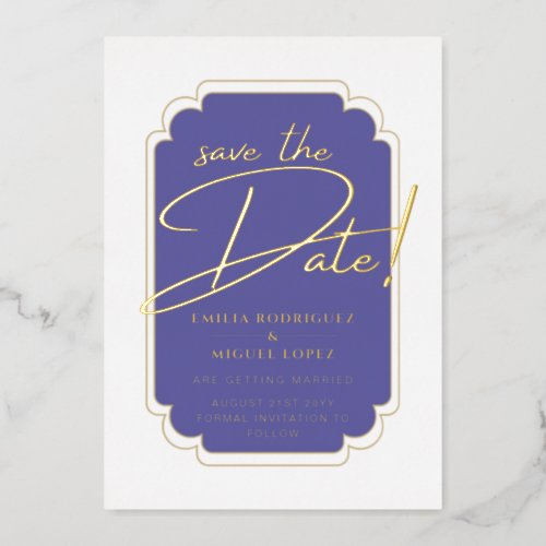 Real GOLD Foil Purple Save the Date Wedding Foil Invitation