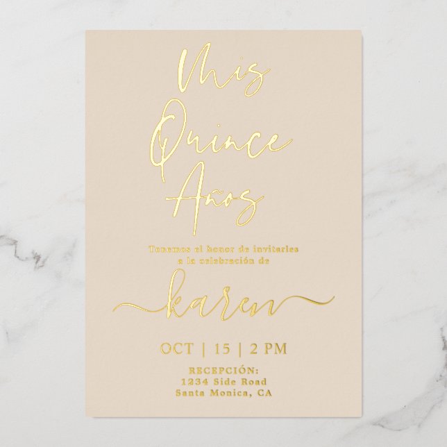 Real Gold Foil Quinceañera Invitation Foil Invitation (Front)