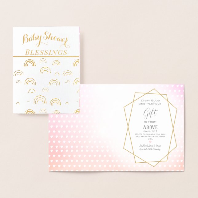 Real Gold Foil Rainbow Baby Girl Shower Blessings Foil Card (Display)