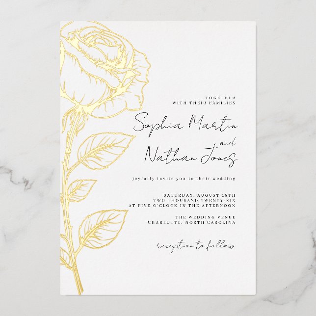 Real Gold Foil Rose Wedding  Foil Invitation (Front)