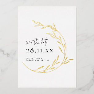 Real Gold Foil Simple Minimal Wreath Save the Date Invitation