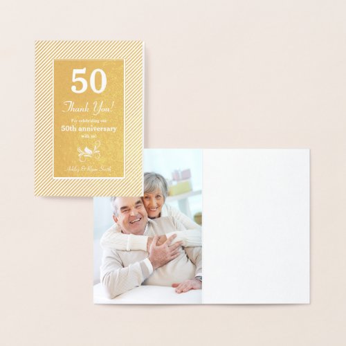 Real Gold Foil Stripes 50th Anniversary Thank You Foil Card