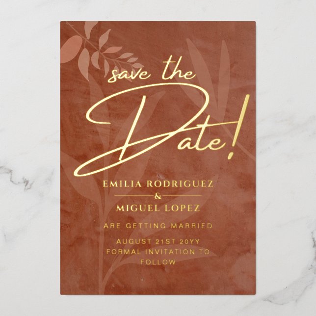 Real GOLD FOIL Terracotta Save the Date Wedding Fo Foil Invitation (Front)