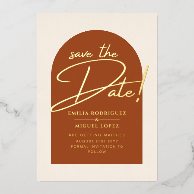 Real GOLD Foil Terracotta Save the Date Wedding Fo Invitation (Front)