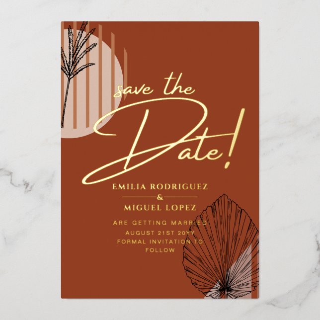 Real GOLD Foil Terracotta Save the Date Wedding Foil Invitation (Front)