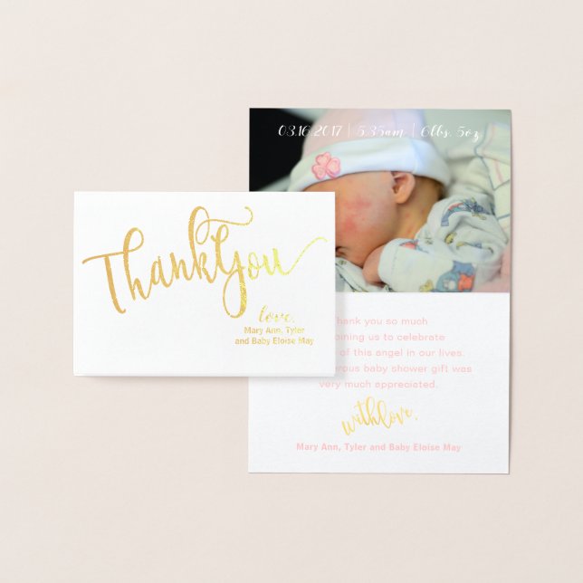REAL Gold Foil THANK YOU Baby Shower Photo Card (Display)