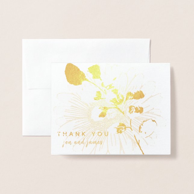 Real Gold Foil THANK YOU Floral Personalized Foil Card (Front With Envelope)