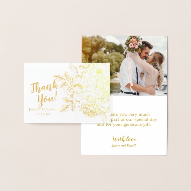 REAL Gold Foil THANK YOU Floral Wedding Photo Foil Card (Display)