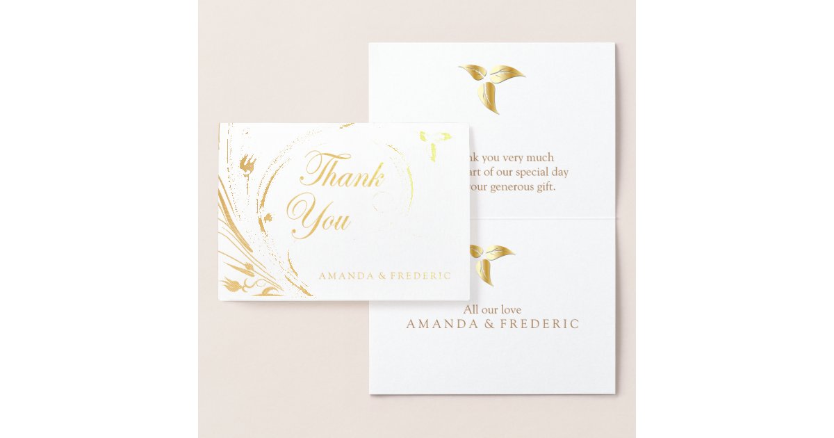REAL Gold Foil THANK YOU Wedding Card | Zazzle