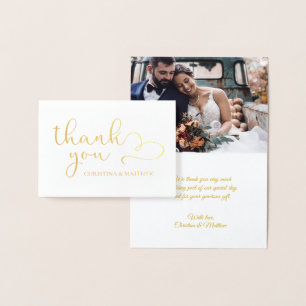 REAL Gold Foil THANK YOU Wedding   with Photo Card