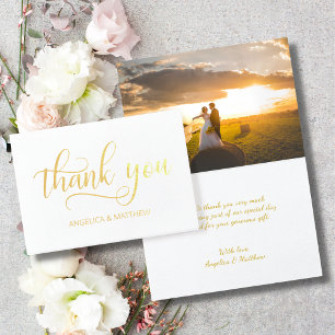 REAL Gold Foil THANK YOU Wedding   with Photo Card