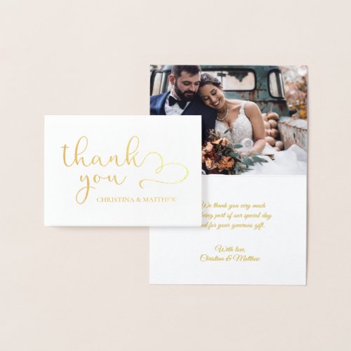 REAL Gold Foil THANK YOU Wedding  with Photo Foil Card