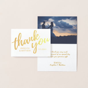 REAL Gold Foil THANK YOU Wedding   with Photo Foil Card