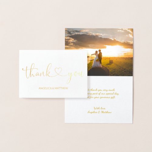 REAL Gold Foil THANK YOU Wedding  with Photo Foil Card