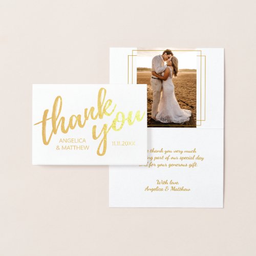 REAL Gold Foil THANK YOU Wedding  with Photo Foil Card