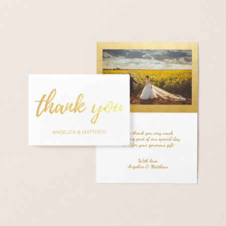 Real Gold Foil Thank You Wedding | With Photo Foil Card